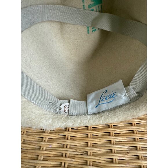 Vintage 60\'s Tan Fuzzy Wool Womens Tilted Fedora Hat Leci Size 22\